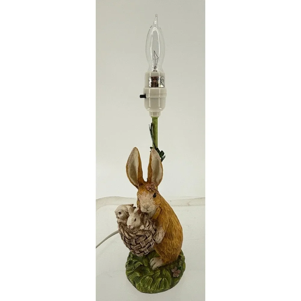 Vintage Rabbit Table Lamp with Beaded Shade Woodland Cottagecore Decor